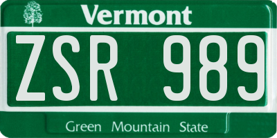 VT license plate ZSR989