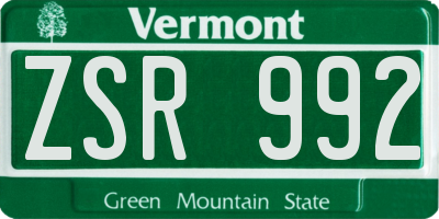 VT license plate ZSR992