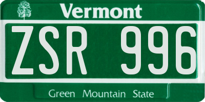 VT license plate ZSR996