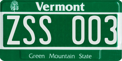 VT license plate ZSS003
