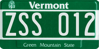 VT license plate ZSS012