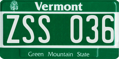 VT license plate ZSS036