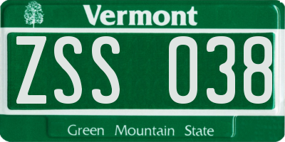 VT license plate ZSS038