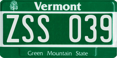 VT license plate ZSS039