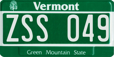 VT license plate ZSS049