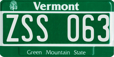 VT license plate ZSS063