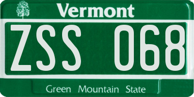 VT license plate ZSS068