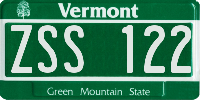VT license plate ZSS122