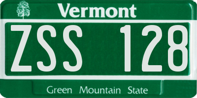 VT license plate ZSS128