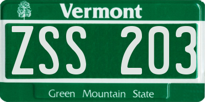 VT license plate ZSS203