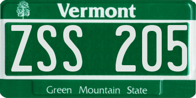VT license plate ZSS205