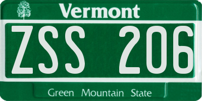VT license plate ZSS206