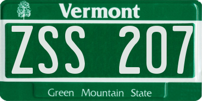 VT license plate ZSS207