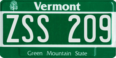 VT license plate ZSS209