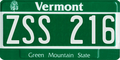 VT license plate ZSS216