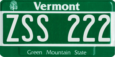 VT license plate ZSS222