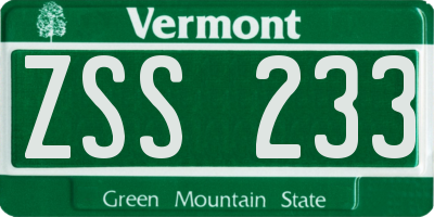 VT license plate ZSS233