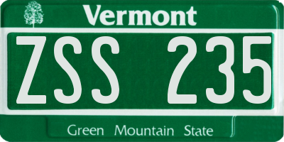 VT license plate ZSS235