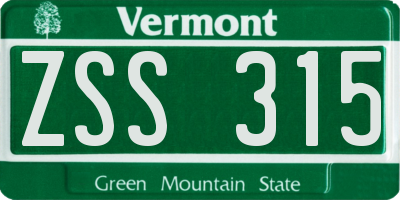 VT license plate ZSS315
