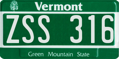VT license plate ZSS316