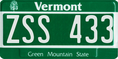 VT license plate ZSS433