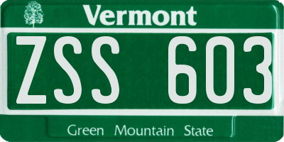 VT license plate ZSS603