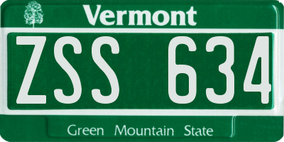 VT license plate ZSS634