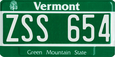 VT license plate ZSS654