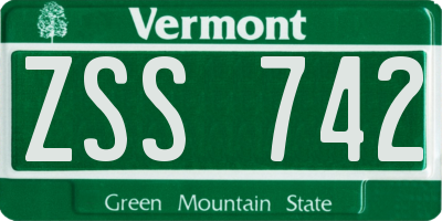 VT license plate ZSS742