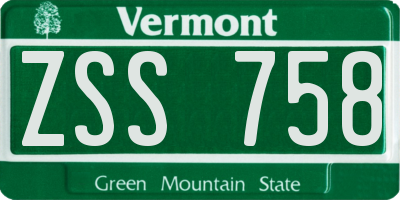 VT license plate ZSS758