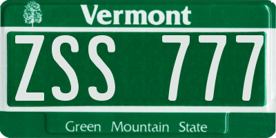 VT license plate ZSS777