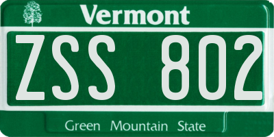 VT license plate ZSS802