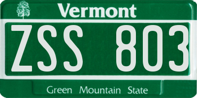 VT license plate ZSS803