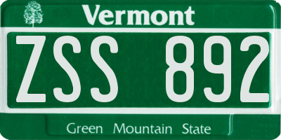 VT license plate ZSS892