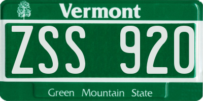 VT license plate ZSS920