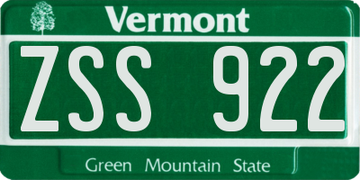 VT license plate ZSS922
