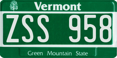 VT license plate ZSS958