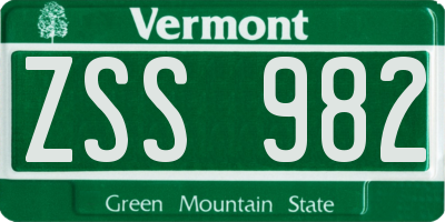 VT license plate ZSS982