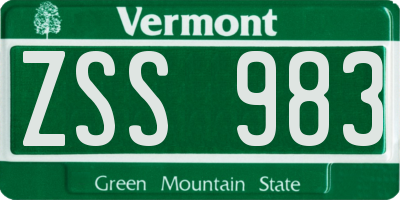 VT license plate ZSS983