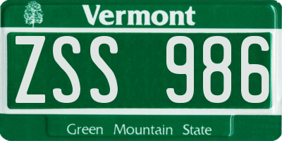 VT license plate ZSS986