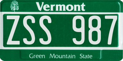 VT license plate ZSS987