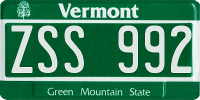 VT license plate ZSS992