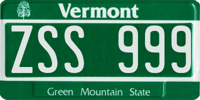 VT license plate ZSS999