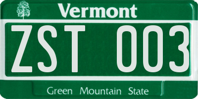 VT license plate ZST003