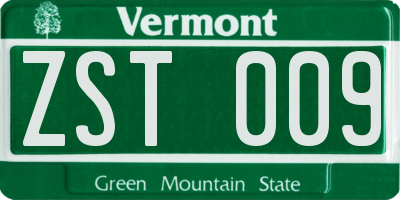VT license plate ZST009