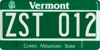 VT license plate ZST012