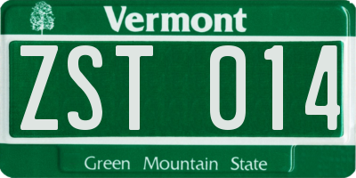 VT license plate ZST014