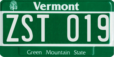 VT license plate ZST019