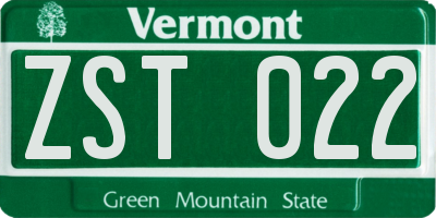 VT license plate ZST022