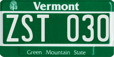 VT license plate ZST030